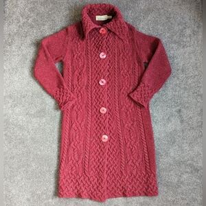 Ireland's Eye Women's Long Cardigan Size Medium Wool Cashmere Chunky Cable Knit